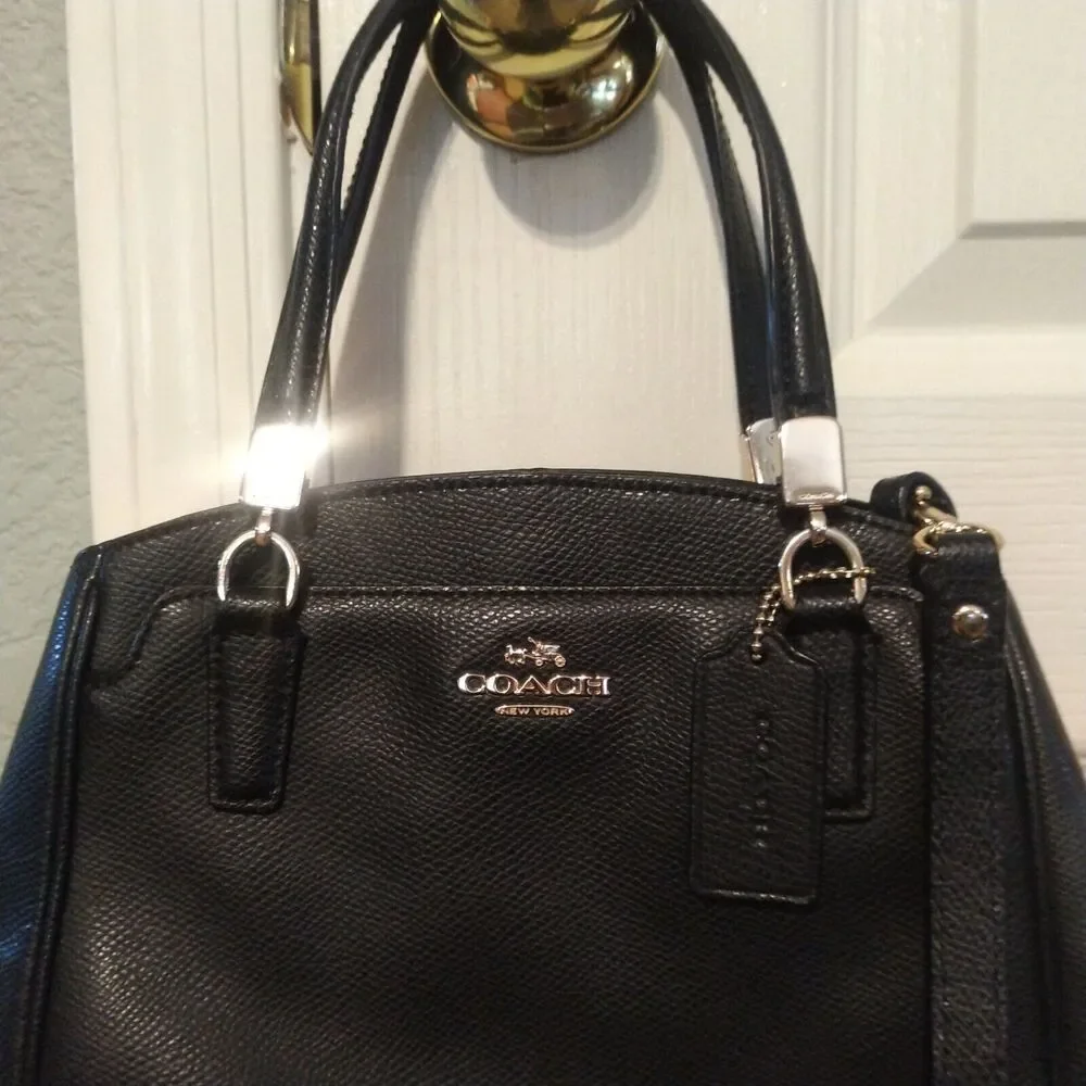 Coach Minetta Crossgrain Leather Black Satchel Crossbody Bag Handbag F34663